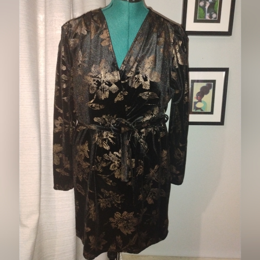 Fraiche by J. Floral Print Velvet Faux Wrap Minidress, Sz XL - Picture 14 of 14